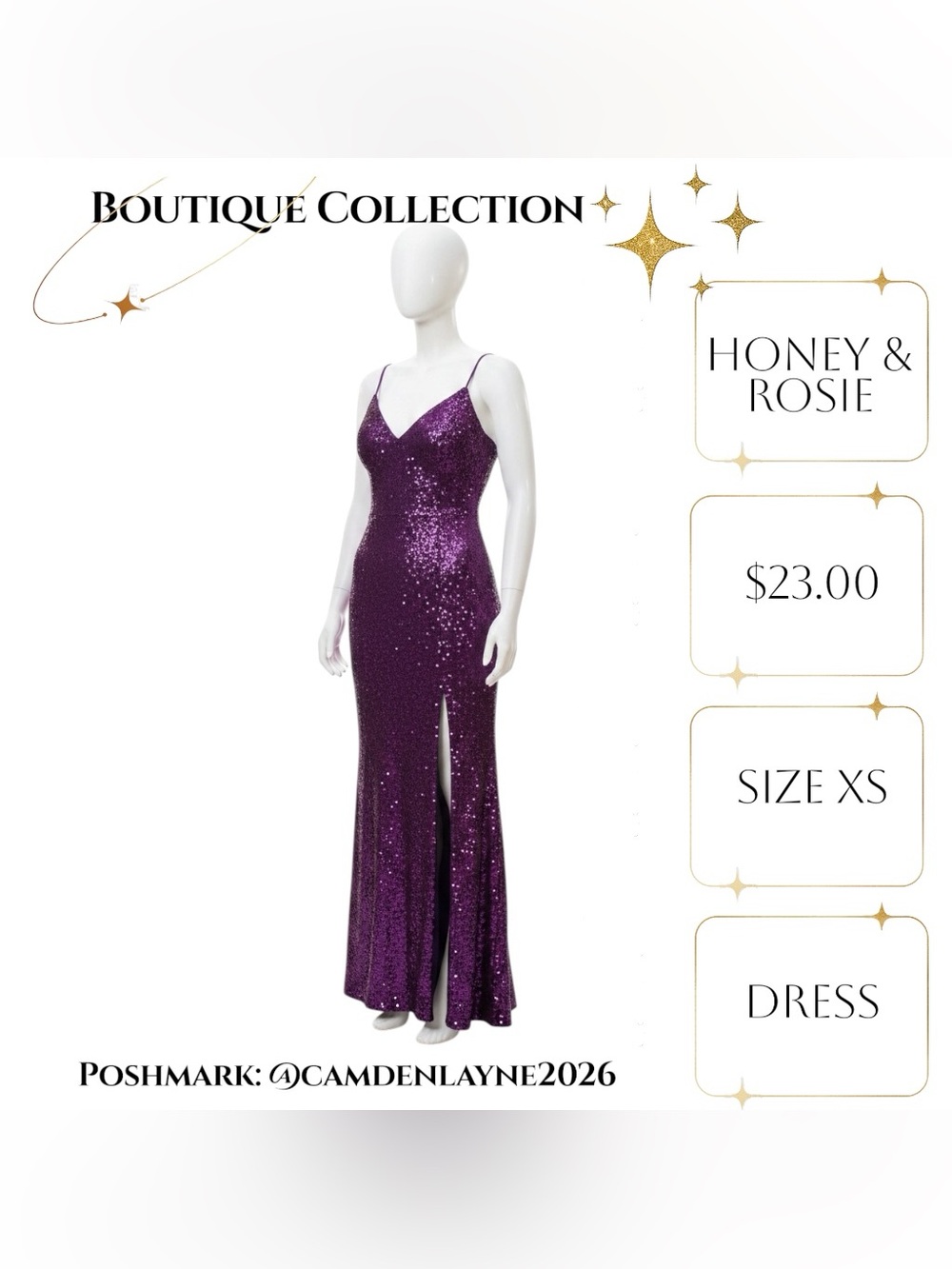 Honey and Rosie Deep Purple Sequin V-Neck Prom Dress - Picture 5 of 9
